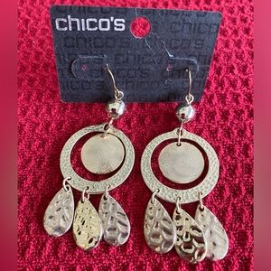 NWT Chico’s Textured Gold Tone Dangle Earrings